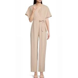 Alex Marie Tan + White Juliana Gingham Plaid V Neck Tie Waist Jumpsuit 16